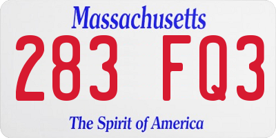 MA license plate 283FQ3