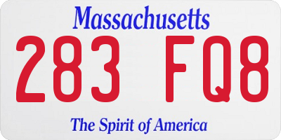 MA license plate 283FQ8