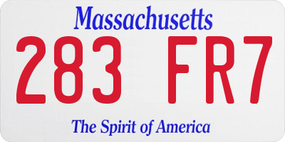 MA license plate 283FR7