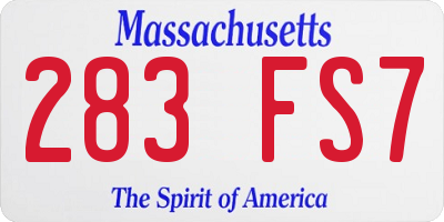 MA license plate 283FS7