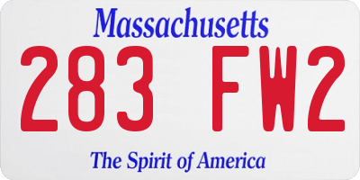 MA license plate 283FW2