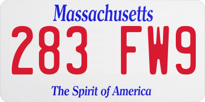 MA license plate 283FW9