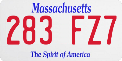 MA license plate 283FZ7