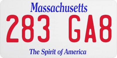 MA license plate 283GA8