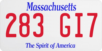 MA license plate 283GI7