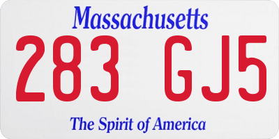 MA license plate 283GJ5