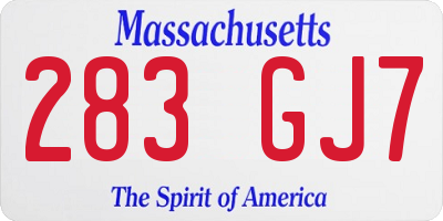 MA license plate 283GJ7