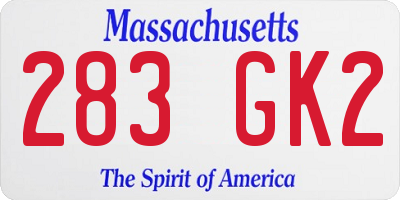 MA license plate 283GK2