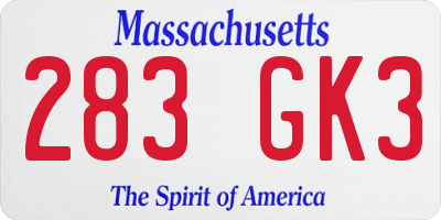 MA license plate 283GK3