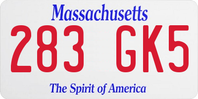 MA license plate 283GK5