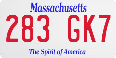 MA license plate 283GK7