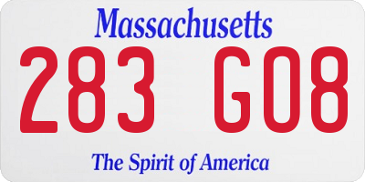 MA license plate 283GO8