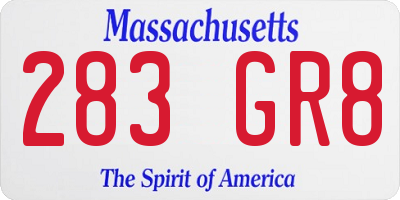 MA license plate 283GR8