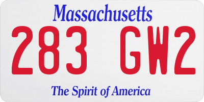 MA license plate 283GW2