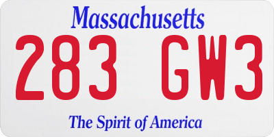 MA license plate 283GW3