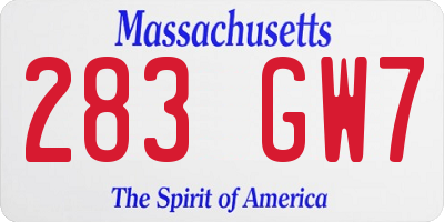 MA license plate 283GW7