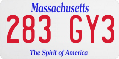 MA license plate 283GY3