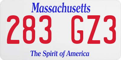 MA license plate 283GZ3