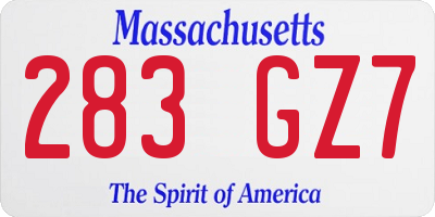 MA license plate 283GZ7