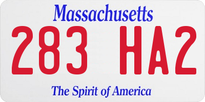 MA license plate 283HA2