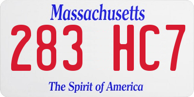 MA license plate 283HC7