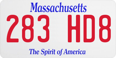 MA license plate 283HD8
