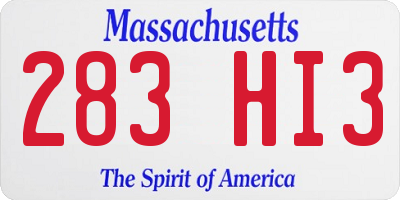MA license plate 283HI3