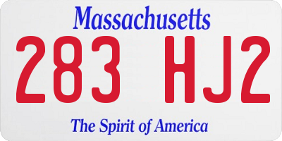 MA license plate 283HJ2
