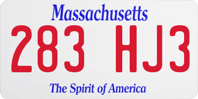 MA license plate 283HJ3