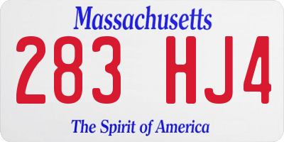 MA license plate 283HJ4