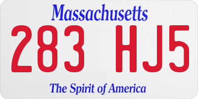 MA license plate 283HJ5