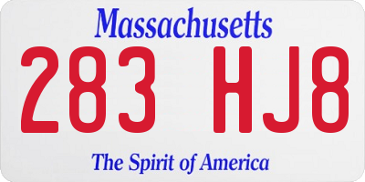 MA license plate 283HJ8