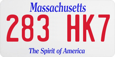 MA license plate 283HK7