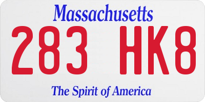 MA license plate 283HK8