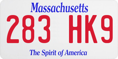 MA license plate 283HK9