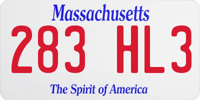MA license plate 283HL3