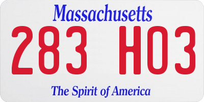 MA license plate 283HO3