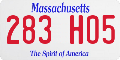 MA license plate 283HO5