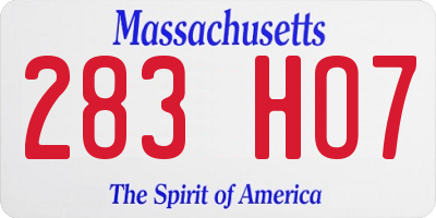 MA license plate 283HO7