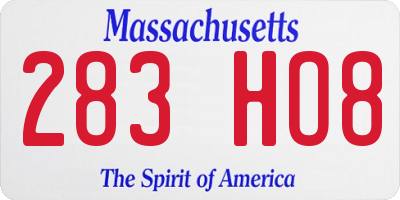 MA license plate 283HO8