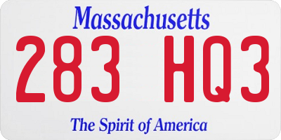 MA license plate 283HQ3