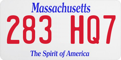 MA license plate 283HQ7
