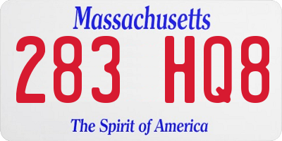 MA license plate 283HQ8