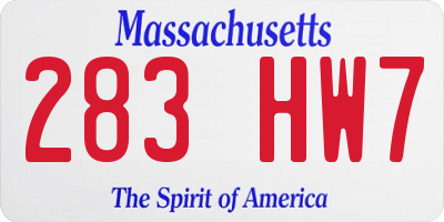MA license plate 283HW7
