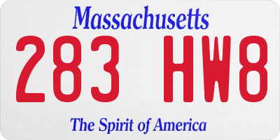 MA license plate 283HW8