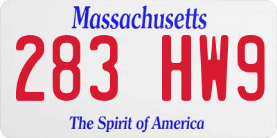 MA license plate 283HW9
