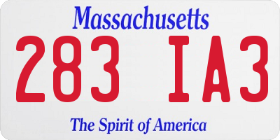 MA license plate 283IA3