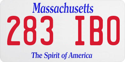 MA license plate 283IB0
