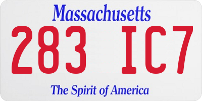 MA license plate 283IC7