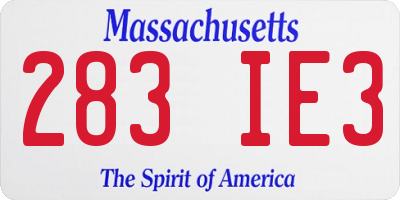 MA license plate 283IE3